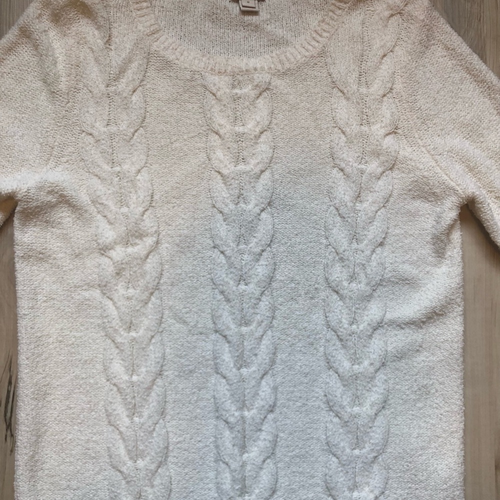 J. Crew Cotton White Cream Cable Knit Crewneck Sweater - Picture 4 of 8